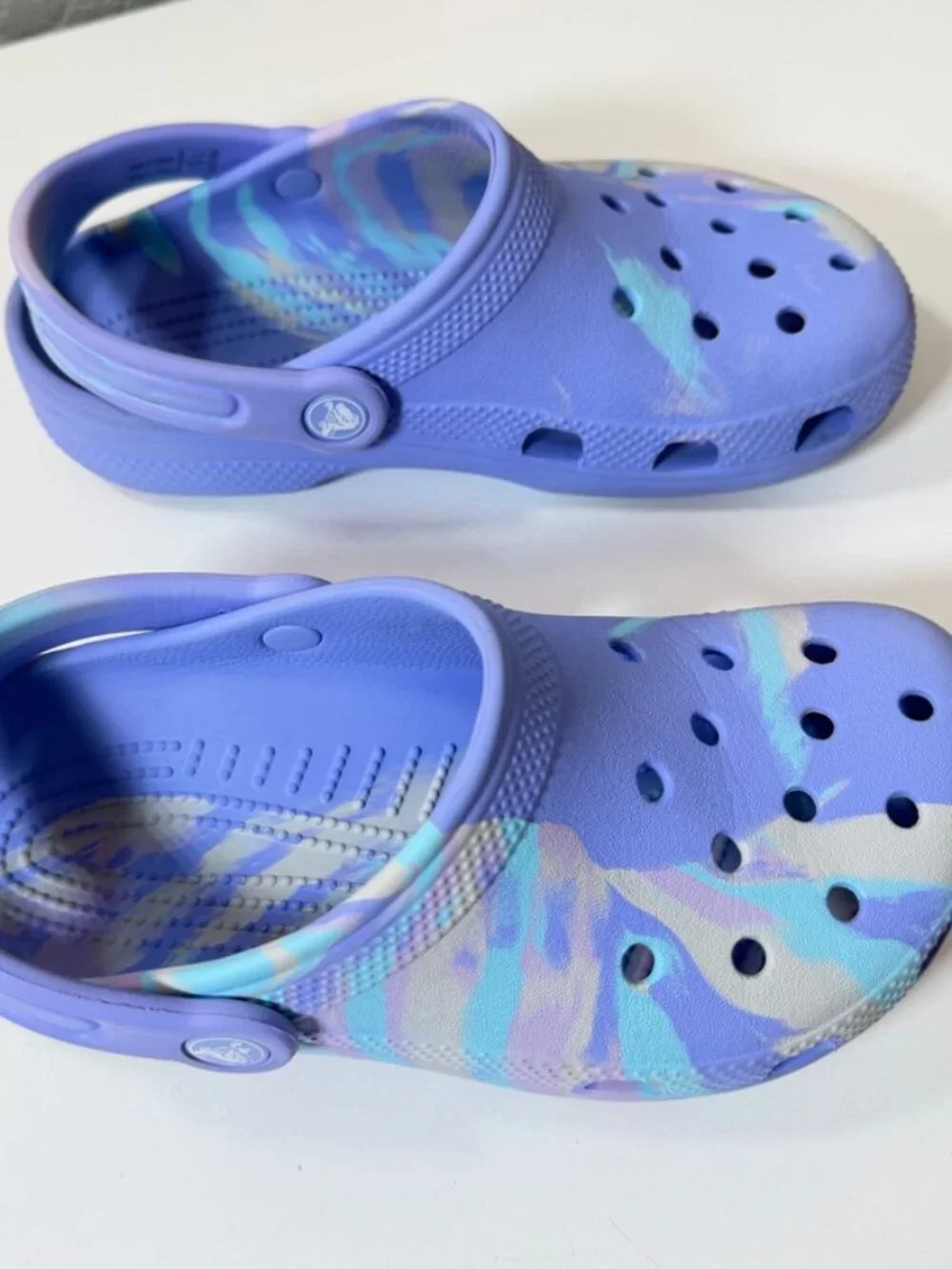Crocs Kids Classic Marbled Clogs Moon Jelly Purple & Aqua {Size J 3} EUC!